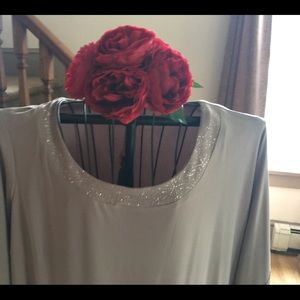 R & M taupe crepe dress.